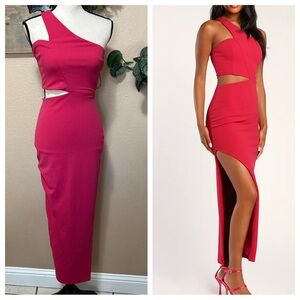Look The Part-y Hot Pink One-Shoulder Cutout Maxi Dress